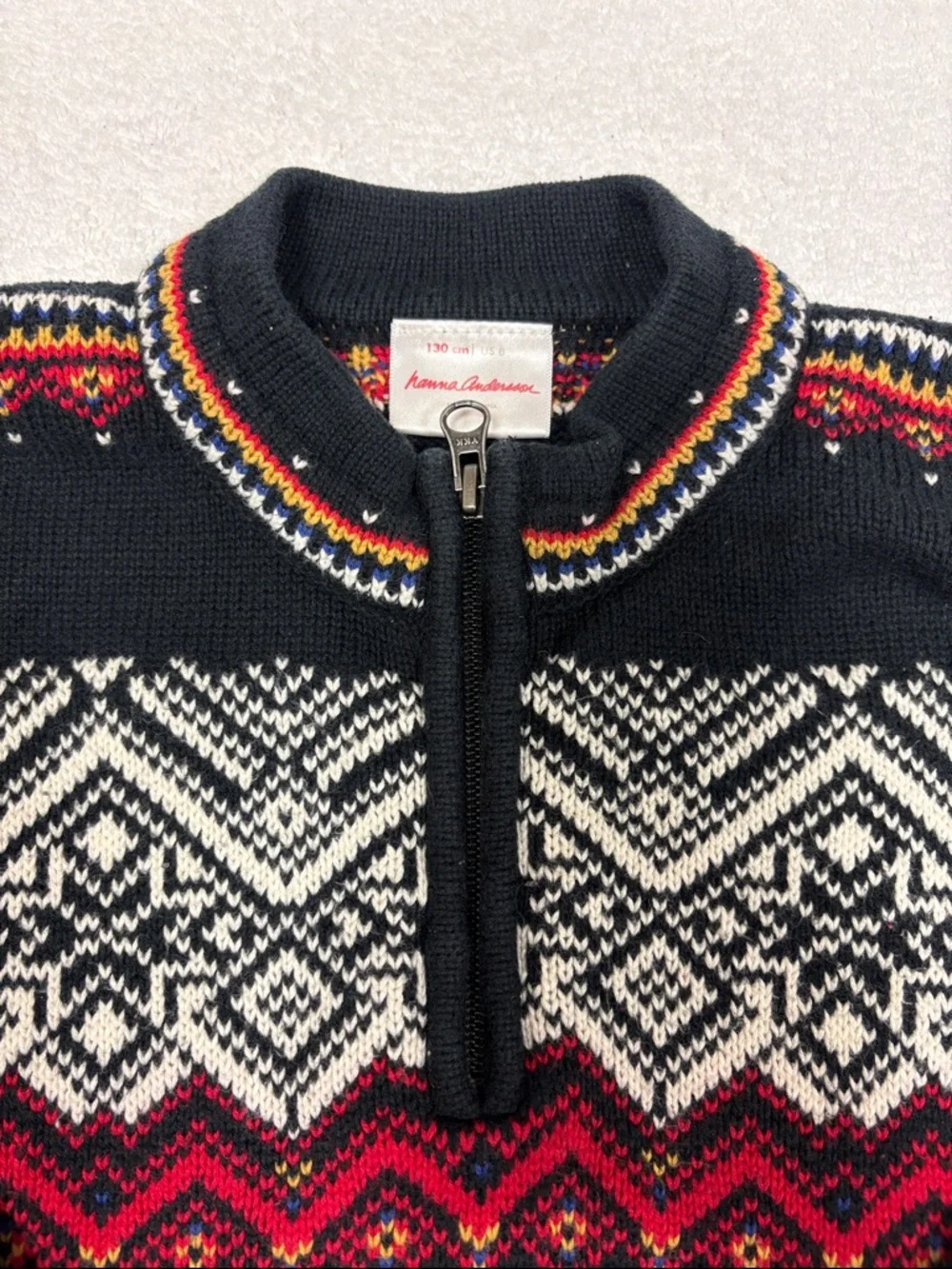 Hanna Andersson Nordic fair isle quarter zip pullover sweater black boys 8 - Picture 2 of 8